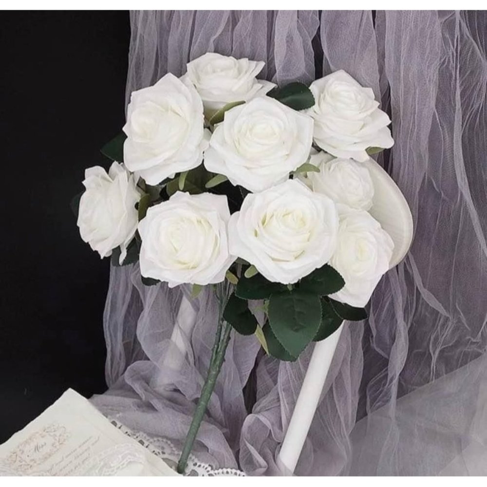 White Floral Artificial Roses Bouquet 10 Heads for Wedding Centerpiece - New